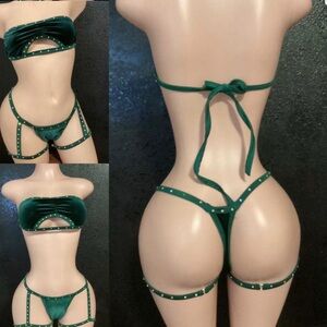 Velvet green exotic dance wear